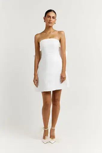 Dissh Aisle White Linen Back Bow Mini Dress Size 8