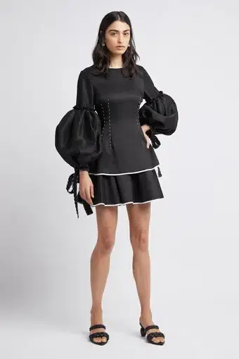 Aje Gracious Tiered Mini Dress Black Size 10
