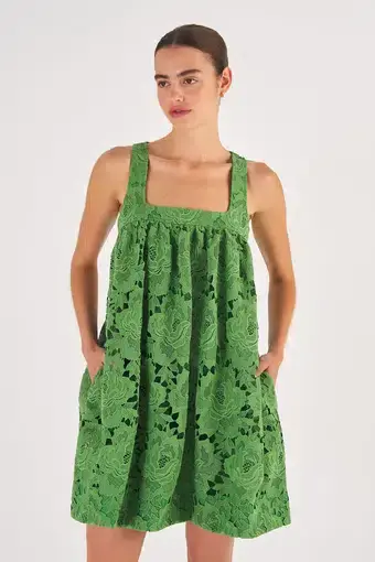 Oroton Lace Sun Dress in Garden Green Size 6