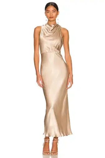Shona Joy La Lune High Neck Midi Dress Gold Size 6