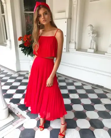 Kookai Carlotta Top and Skirt Set Red Size 8