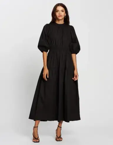 Aere Organic Cotton Poplin Midi Dress Black Size 8