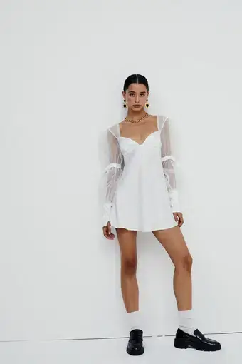 For Love & Lemons Gabrielle Puff Sleeve Mini Dress White Size M / Au 10