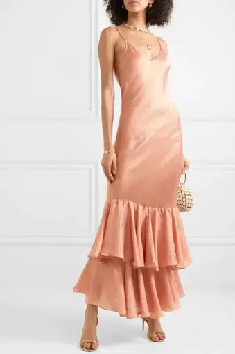 Mes Demoiselles Marmelade Ruffle Silk Maxi Dress Pink Size 6
