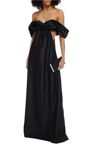 Area Off Shoulder Cut Out Crystal Embellished Satin Gown Black Size 4 / XXS