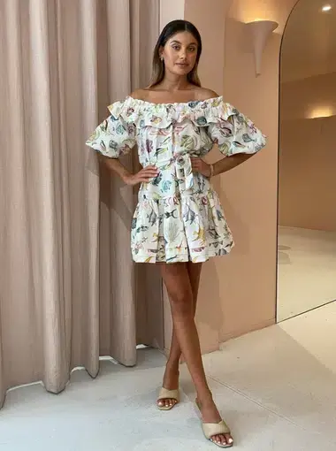 Alemais Wanda Frill Mini Dress in Ivory Size 12
