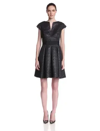 Ted Baker Carice Metallic Jacquard Capsleeve Mini Dress Black Size 0 / Au 6