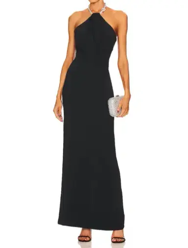 Solace London Riva Crystal Maxi Dress Black Size 8