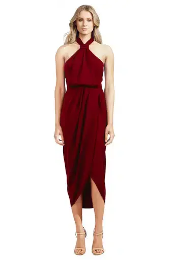 Shona Joy Core Knot Drape Dress Burgundy Size 10 