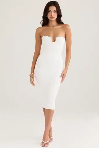 House of CB Oriana Ribbed Strapless Midi Dress White Size S/AU 8-10