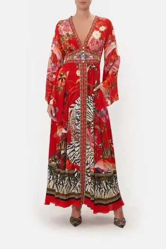 Camilla Kimono Sleeve Dress Shirring Detail The Legend of Ziba Print Size L/Au 14