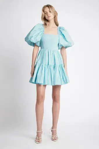 Aje Casa Puff Sleeve Mini Knit Dress Ice Blue Size 8