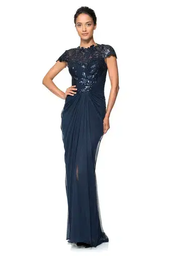 Tadashi Shoji Paillette Lace and Tulle Gown in Navy Size 10