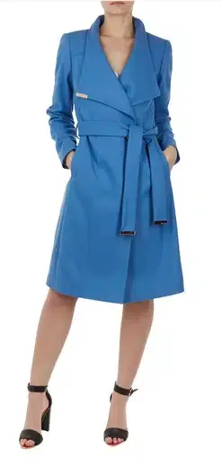 Ted Baker Sandra Wool Blend Wrap Coat Mid Blue Size 1 / Au 8