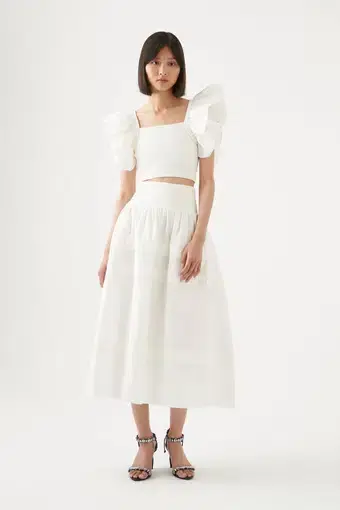 Aje Corinne Knit Bodice Crop Top and Rosalie Knit Waist Midi Skirt Set Ivory White Size 16 / 2XL