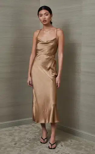Bec & Bridge Aubrey Cut Out Midi Dress Gold Size 6 / XS