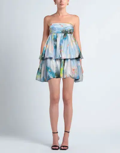 Leo Lin Daphne Strapless Bubble Mini Dress Willow Print Size 8