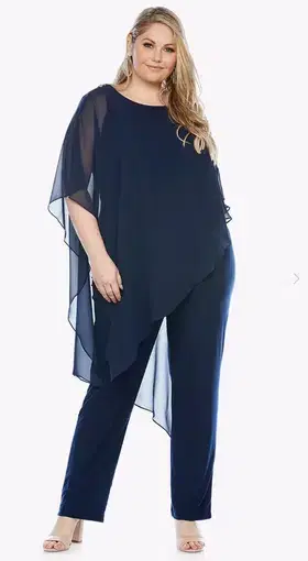 Layla Jones LJ0355 Jumpsuit with Asymmetrical Chiffon Overlay Black Size 22