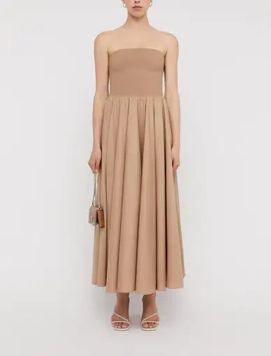 Scanlan Theodore Crepe Knit Cotton Strapless Dress in Camel
Size 6