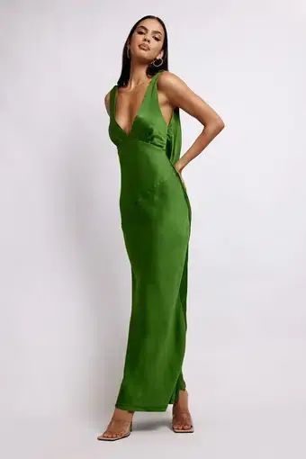 Meshki Nadia Maxi Satin Dress with Back Cowl Emerald Green Size 8 / S