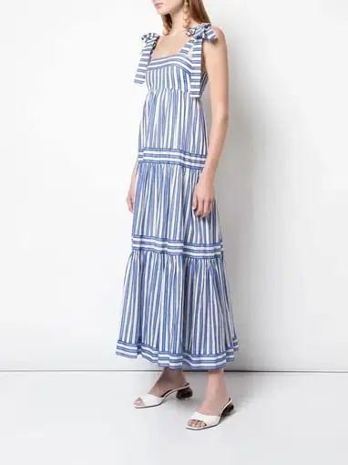 Zimmermann Verity Stripe Dress In Blue Stripe Print Size 1/Au 10