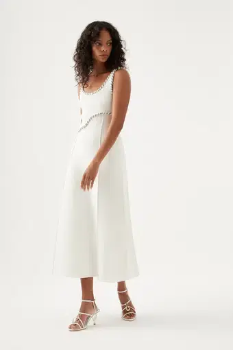 Aje Carve Abstract Knit Midi Dress Cream Size XS/Au 6