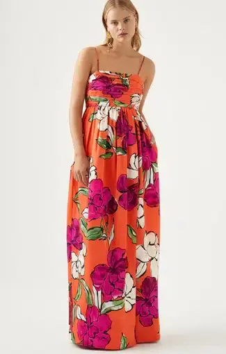 Aje Monument Tulip Maxi Dress in Vivid Camellia
Orange Floral
Size 10 / M