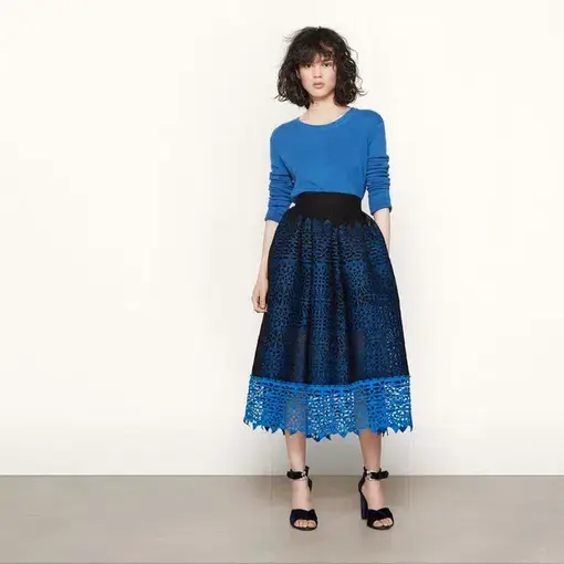 Maje Journee Embroidered Midi Skirt Blue Size 10