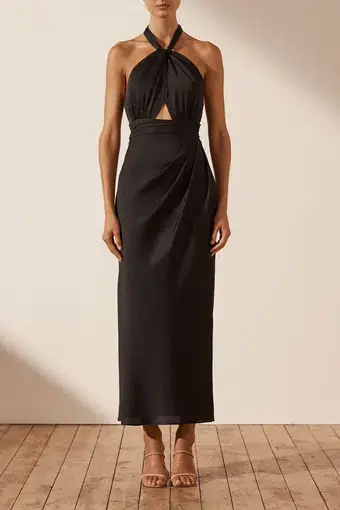 Shona Joy Luxe Gathered Halter Midi Dress in Onyx Black

 Size 12 / L