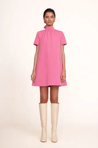 Staud Mini Ilana Bow Neck Dress Pink Size M/AU 10