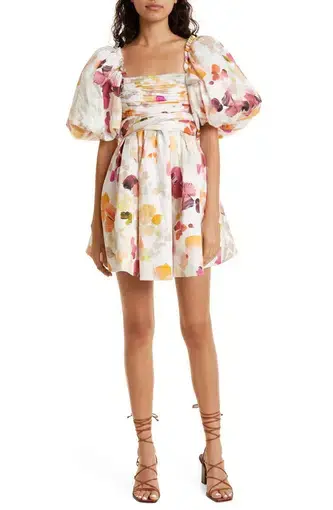 Aje Dassia Puff Sleeve Mini Dress Floral Size 8. 
