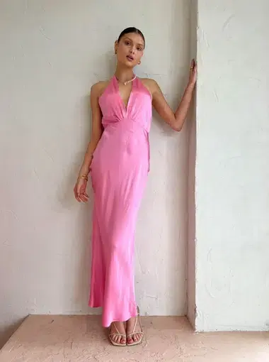 Bec & Bridge Indi Halter Maxi Dress Pink Size 8