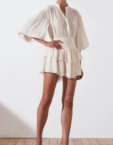 Shona Joy Mila Button Up Frill Mini Dress Cream Size 10 / M