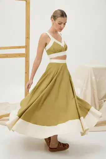 Mon Renn Splice Crop and Midi Skirt Set Green Size 8 / S
