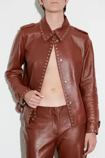 Dolce & Gabbana Studded Leather Jacket Brown Size 12