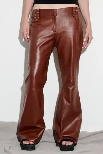 Dolce & Gabbana Studded Leather Pants Brown Size 12 