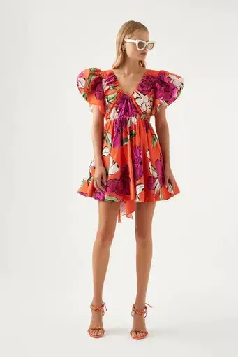 Aje Gretta Bow Back Mini Dress Vivid Camellia Size 10
