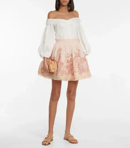 Zimmermann Postcard Silk Blend Mini Skirt Swirl Floral Pink Size 0 / Au 8