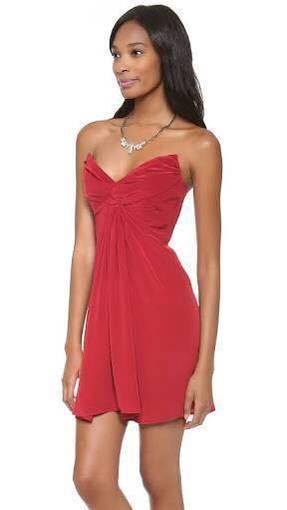 Red Ruched Strapless Dress