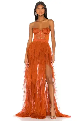 For Love and Lemons X Revolve Bustier Gown Dress Rust Orange Size 10
