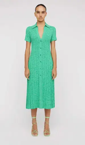 Scanlan Theodore Green Pleated Rib Dress Size XS/Au 6