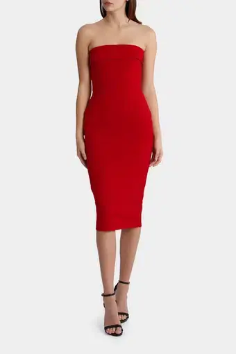 Alex Perry Elsie Red Strapless Cuff Midi Dress Red Size 6