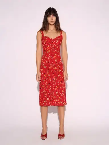Realisation Par Juliet Midi Dress Red Floral Size L /Au 12