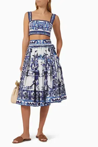 Dolce & Gabbana Majolica Print Pleated Midi Skirt and Crop Top Set Size 40 IT / AU 8