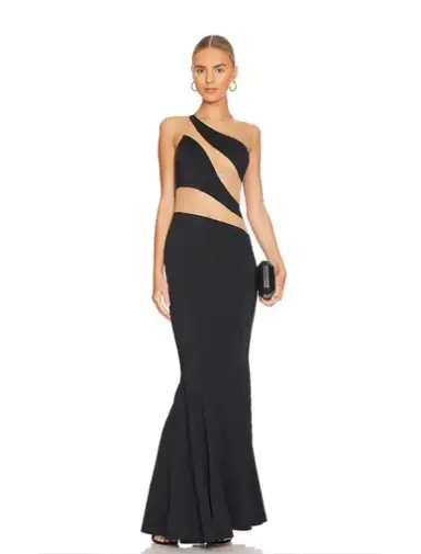 Norma Kamali Snake One-Shoulder Mesh-Panneled Gown Black Size 10
