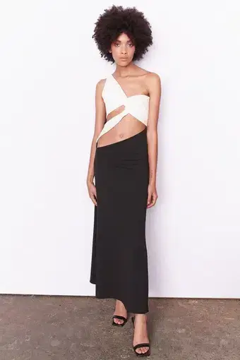 Aaizél Cut Out One Shoulder Maxi Dress Black/White Size 6