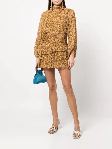 Shona Joy Sunset Long Sleeve Ruched Mini Dress Turmeric Size 10 / M