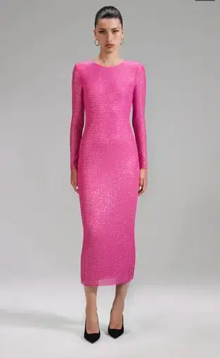 Self Portrait Pink Rhinestone Mesh Midi Dress Size 8