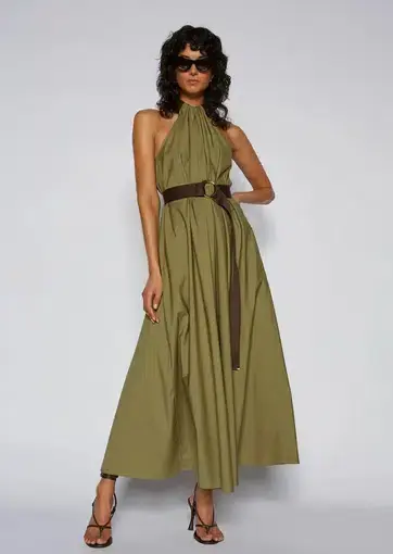 Scanlan Theodore Cotton Strapping Dress Olive Green Size 6