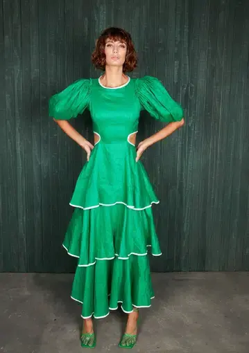 Mackenzie Mode Puff Sleeve Dress Emerald Green Size 12